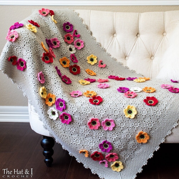 CROCHET PATTERN - Flowerghan - crochet blanket pattern, flower throw blanket pattern, afghan pattern, crochet baby blanket - PDF Download