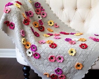 CROCHET PATTERN - Flowerghan - crochet blanket pattern, flower throw blanket pattern, afghan pattern, crochet baby blanket - PDF Download