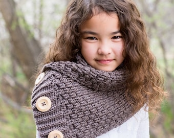 Crochet PATTERN - Snuggle Up Scarf - crochet cowl pattern, cowl scarf with buttons pattern (3 sizes | Toddler Child Adult) - PDF Download