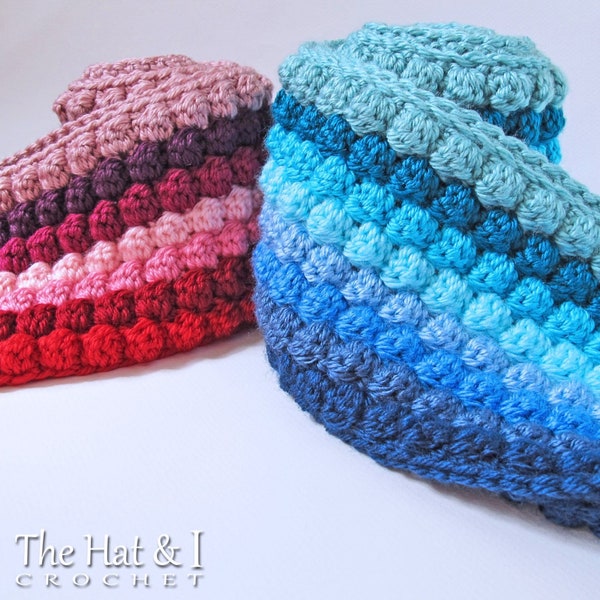 CROCHET PATTERN - Bobblicious - crochet scarf pattern + hat pattern, slouchy hat pattern (3 sizes | Toddler Child Adult) - PDF Download