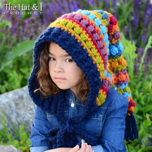 Crochet PATTERN Bohemian Nights Hoodie crochet hood pattern, pixie hat, boho fairy hood pattern 2 sizes Child & Adult PDF Download image 1