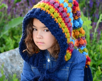 Crochet PATTERN - Bohemian Nights Hoodie - crochet hood pattern, pixie hat, boho fairy hood pattern (2 sizes | Child & Adult) - PDF Download