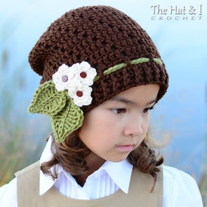 Crochet Hat PATTERN - Little Blooms Slouchy - crochet pattern for slouch beanie hat + flowers (3 sizes | Toddler Child Adult) - PDF Download