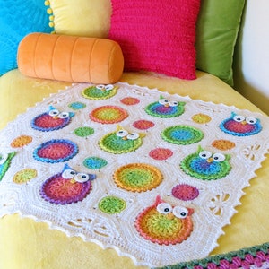 Crochet PATTERN Owl Obsession crochet blanket pattern, owl afghan pattern, colorful crochet owl baby blanket pattern PDF Download image 1