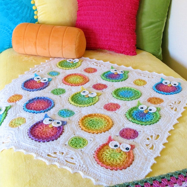 Crochet PATTERN - Owl Obsession - crochet blanket pattern, owl afghan pattern, colorful crochet owl baby blanket pattern - PDF Download