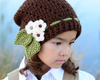 Crochet Hat PATTERN - Little Blooms Slouchy - crochet pattern for slouch beanie hat + flowers (3 sizes | Toddler Child Adult) - PDF Download