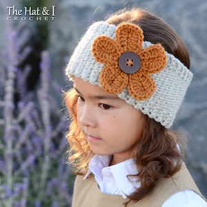 Crochet PATTERN Favorite Flower Warmer crochet headband pattern flower, head wrap pattern 5 sizes Baby Adult PDF Download image 1