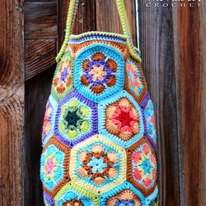 Crochet PATTERN - Boho Bag - crochet bag pattern, African flower tote pattern, colorful crochet boho purse pattern - PDF Download
