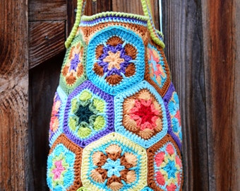 Crochet PATTERN - Boho Bag - crochet bag pattern, African flower tote pattern, colorful crochet boho purse pattern - PDF Download