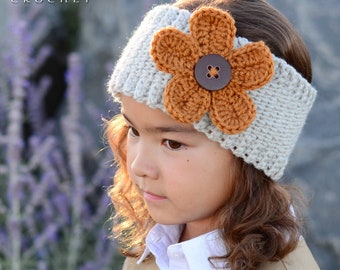 Crochet PATTERN - Favorite Flower Warmer - crochet headband pattern + flower, head wrap pattern (5 sizes | Baby - Adult) - PDF Download