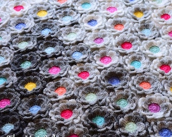 PATRÓN DE GANCHILLO - Flores para un día lluvioso - Patrón de manta de ganchillo, patrón de afgano de flores, patrón de manta colorida - Descargar PDF