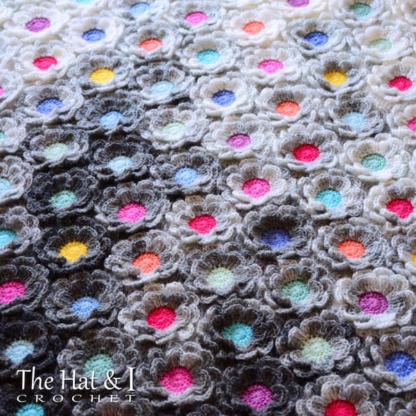 MOTIF AU CROCHET - Fleurs des jours de pluie - modèle de couverture au crochet, modèle afghan de fleurs, modèle de jeté de lit coloré - Téléchargez le PDF