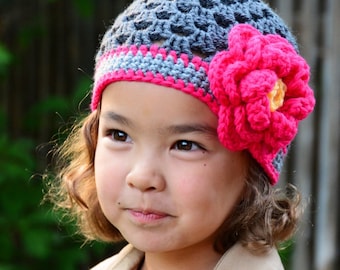Crochet Hat PATTERN - Flowerific! - crochet pattern for beanie hat + flower pattern, women girls hat (5 sizes | Baby - Adult) - PDF Download