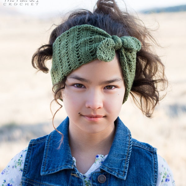 Crochet PATTERN - Top Knot Headwrap - crochet headband pattern, tied head wrap ear warmer pattern (6 sizes | Baby - Adult) - PDF Download