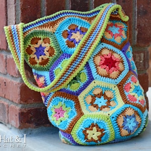 Crochet PATTERN - Boho Bag - crochet bag pattern, African flower tote pattern, colorful crochet boho purse pattern - PDF Download