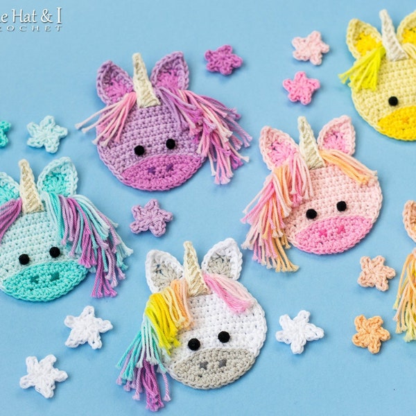 Crochet PATTERN - Magical Unicorns - crochet unicorn pattern + stars, Kawaii unicorns pattern, ornament applique pattern - PDF Download