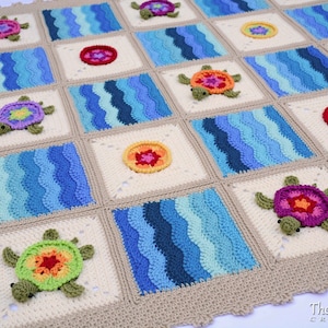 CROCHET Blanket PATTERN - Turtle Bay - crochet pattern for colorful turtle blanket, honu turtle crochet baby afghan pattern - PDF Download