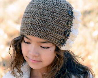 Crochet Hat PATTERN - Ruffle Romance - crochet pattern for beanie hat, women girls cloche pattern (5 sizes | Baby - Adult) - PDF Download