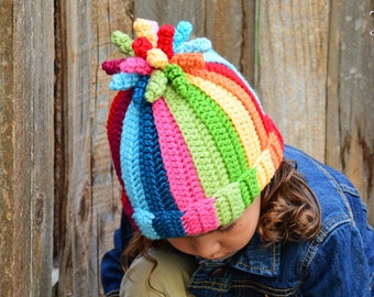 Crochet Hat PATTERN - Tutti Frutti - crochet pattern for beanie hat, boy girl colorful striped toque (5 sizes | Baby - Adult) - PDF Download