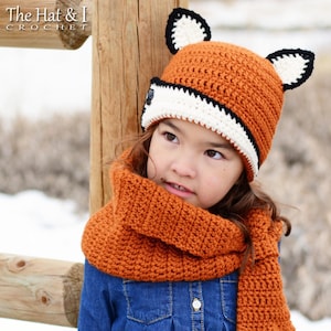 Crochet PATTERN - Fox Fancy - crochet fox hat pattern + cowl scarf pattern, beanie pattern (3 sizes | Toddler Child Adult) - PDF Download