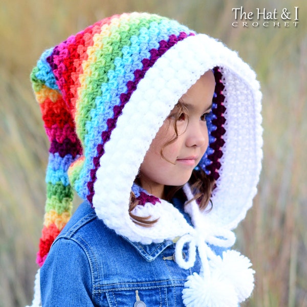 Crochet PATTERN - Over the Rainbow - crochet hood pattern, pixie hat, rainbow fairy hood pattern (2 sizes | Child & Adult) - PDF Download