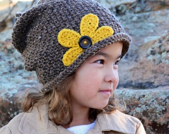 Crochet Hat PATTERN - Pretty Petals Slouchy - crochet pattern for slouchy beanie hat + flower (3 sizes | Toddler Child Adult) - PDF Download