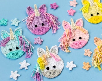 Crochet PATTERN - Magical Unicorns - crochet unicorn pattern + stars, Kawaii unicorns pattern, ornament applique pattern - PDF Download