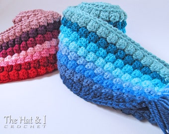 Crochet PATTERN - Bobblicious - crochet scarf pattern + hat pattern, slouchy hat pattern (3 sizes | Toddler Child Adult) - PDF Download