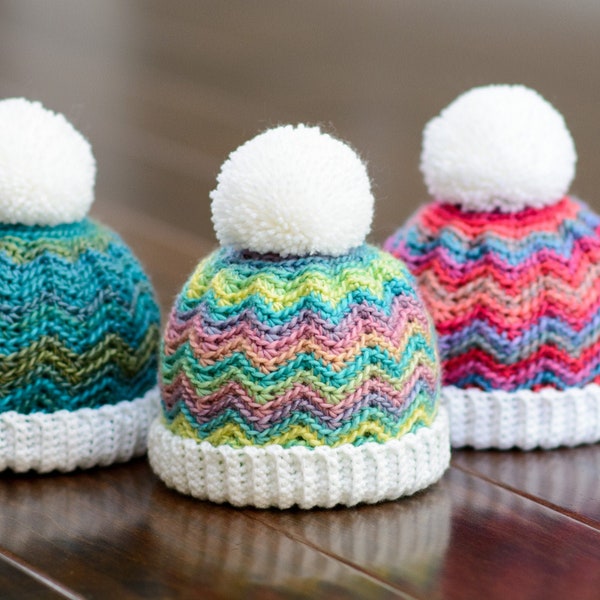 Crochet Hat PATTERN - Peak 2 Peak Beanie - crochet pattern chevron hat, boy girl beanie hat pattern (6 sizes | Baby - Adult) - PDF Download