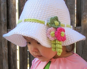 Crochet Hat PATTERN - Spring Garden - crochet pattern for sun hat, girls spring summer hat pattern (6 sizes | Baby - Adult S) - PDF Download