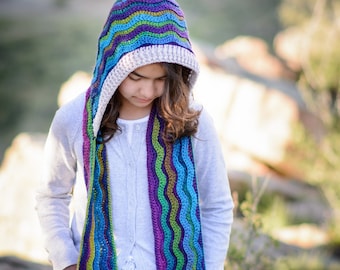 CROCHET PATTERN - Waves for Days Hooded Scarf - crochet hood pattern + ripple scarf pattern (3 sizes | Toddler Child Adult) - PDF Download