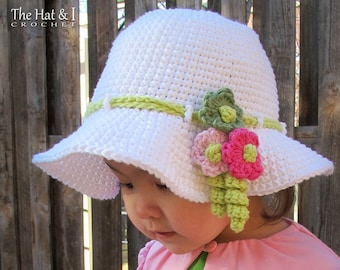Crochet Hat PATTERN - Spring Garden - crochet pattern for sun hat, girls spring summer hat pattern (6 sizes | Baby - Adult S) - PDF Download