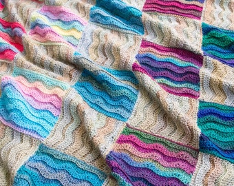 CROCHET Blanket PATTERN - Waves for Days - crochet pattern for throw blanket, modern ripple stitch crochet afghan pattern - PDF Download