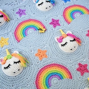 CROCHET PATTERN - Unicorn Utopia - crochet blanket pattern, unicorn afghan pattern, rainbow stars baby blanket pattern - PDF Download