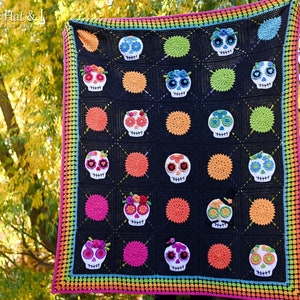 Crochet PATTERN Sugar Skull Sampler crochet blanket pattern, day of the dead throw blanket pattern, colorful skull afghan PDF Download image 6