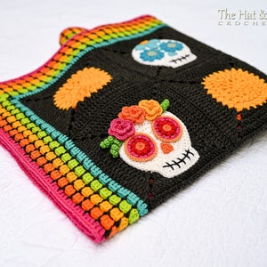 Crochet PATTERN Sugar Skull Sampler crochet blanket pattern, day of the dead throw blanket pattern, colorful skull afghan PDF Download image 1