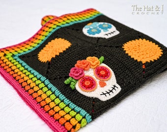 Crochet PATTERN - Sugar Skull Sampler - crochet blanket pattern, day of the dead throw blanket pattern, colorful skull afghan - PDF Download