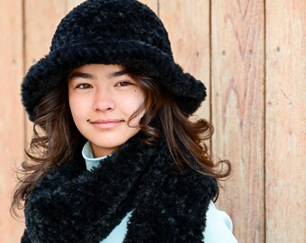 Crochet PATTERN - Luxe Look Hat & Scarf - crochet hat pattern + scarf pattern, faux fur hat (3 sizes | Toddler Child Adult) - PDF Download