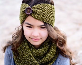 Crochet PATTERN - Warm Welcome Set - crochet headband pattern + scarf cowl pattern (Toddler Child Adult sizes) - PDF Download