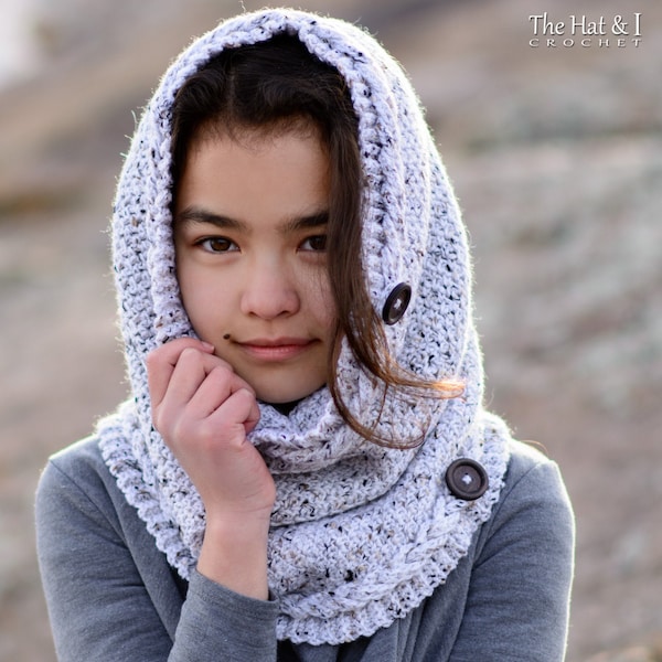 Crochet PATTERN - Buttons & Braids Cowl - crochet cowl pattern, braided crochet scarf pattern (3 sizes | Toddler Child Adult) - PDF Download