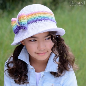 Crochet Hat PATTERN - Rainbow Reflections Sun Hat - crochet pattern for summer hat + rainbow bow (5 sizes | Baby - Adult) - PDF Download