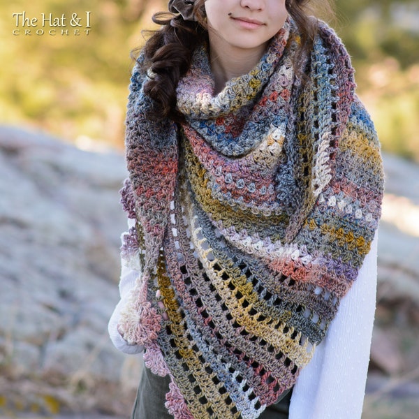 Crochet PATTERN - Rustic Retreat Shawl - crochet shawl pattern, asymmetrical scarf wrap pattern, women triangle shawl - PDF Download