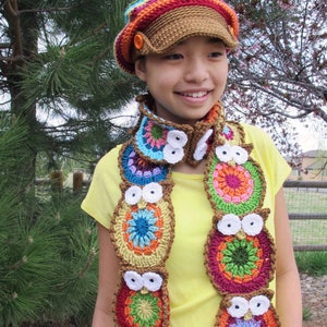 Crochet PATTERN - B Hoo UR Scarf + Hat - crochet scarf pattern, owl scarf  & hat pattern, teens women girls boys owl pattern - PDF Download