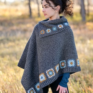 CROCHET PATTERN - Square Dance Poncho - granny square crochet poncho pattern, women&#39;s poncho sweater pattern (sizes xs - 3xl) - PDF Download