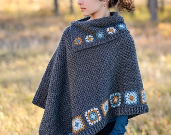 CROCHET PATTERN - Square Dance Poncho - Granny Square Crochet