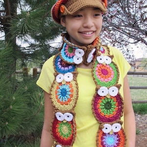 CROCHET PATTERN - B Hoo Ur Scarf + Hat - crochet scarf pattern, owl scarf  & hat pattern, teens women girls boys owl pattern - PDF Download