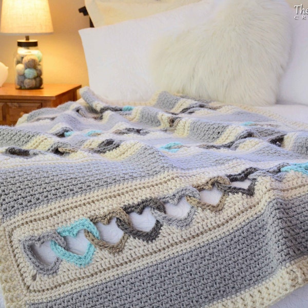 Crochet PATTERN - With All My Heart - crochet blanket pattern, heart afghan pattern, throw blanket pattern with linked hearts - PDF Download