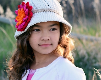 Crochet Hat PATTERN - Summer Romance - crochet pattern for sun hat + flower, summer sunhat pattern (5 sizes | Baby - Adult) - PDF Download