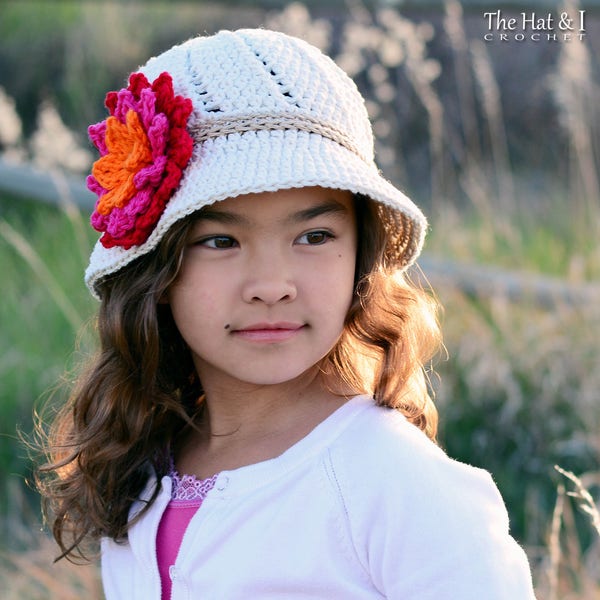 Crochet Hat PATTERN - Summer Romance - crochet pattern for sun hat + flower, summer sunhat pattern (5 sizes | Baby - Adult) - PDF Download