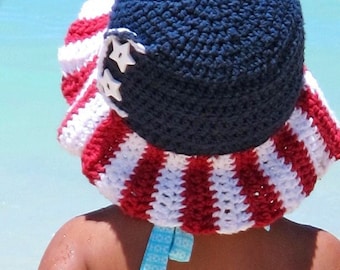 SisanDina Ecuador 100% Wool Handmade Crochet Bucket Hat American Flag Patriotic American Flag Crochet Bucket Hat Pattern (PDF) - Etsy main image 4
